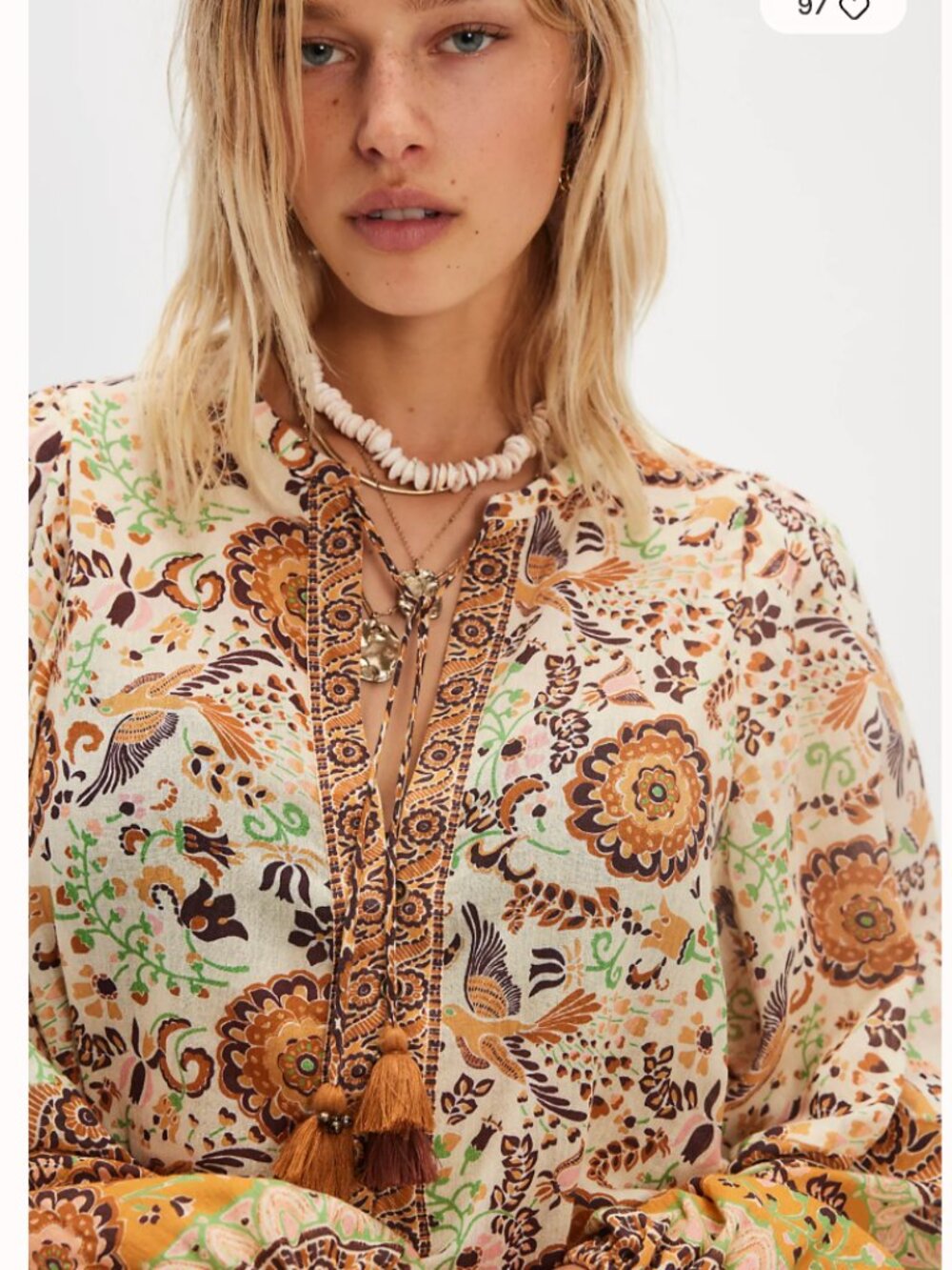 Spell x Free People Sannah Blouse Medium NWOT Boho Floral Tassel Top